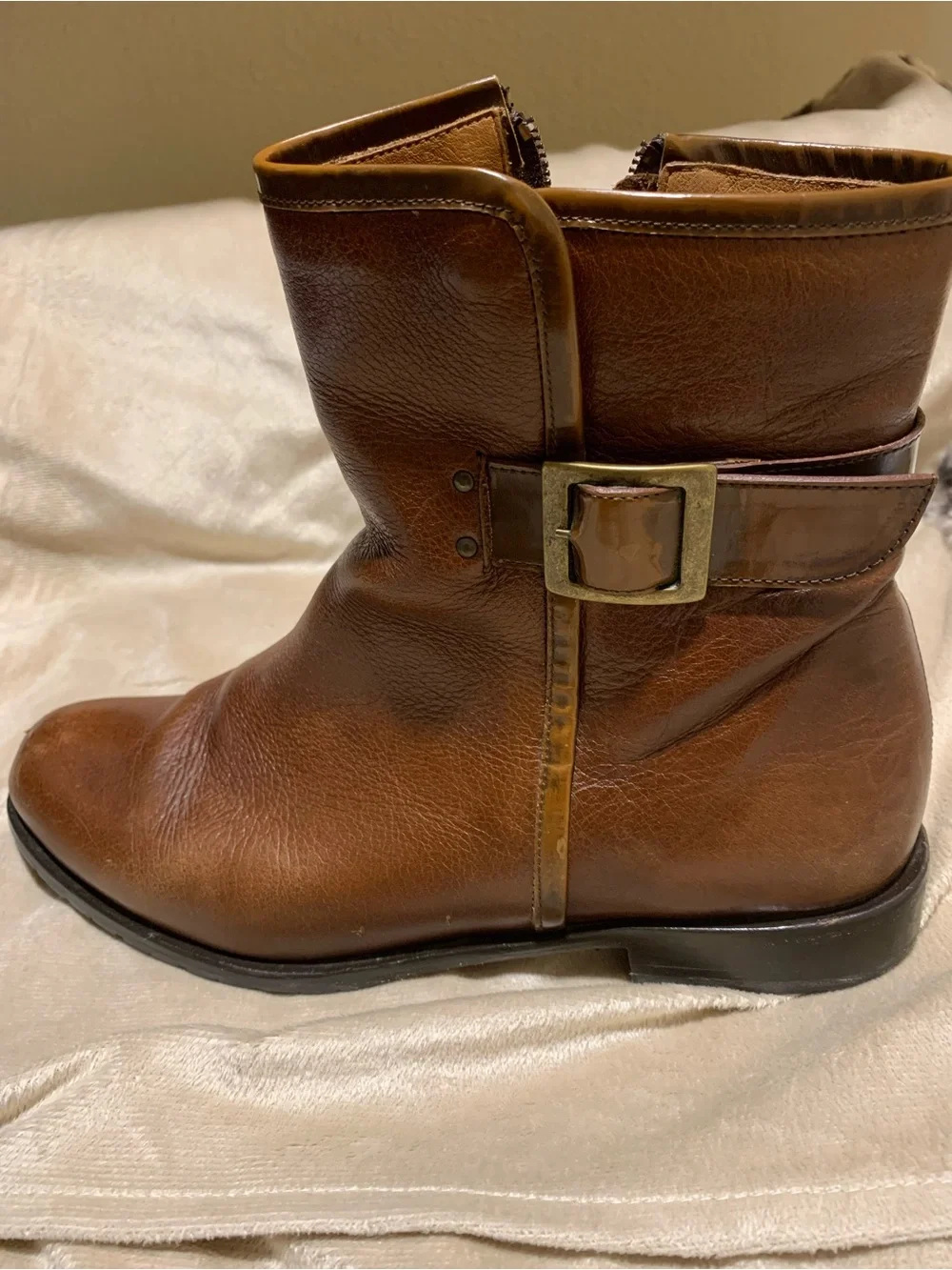 Franco Cuadra Brown Leather Ankle Booties with Buckle - Boho Chic Women Low Heel